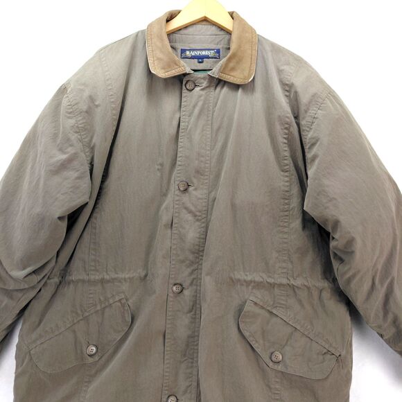 Rainforest Jacket Mens L Brown Long Down Winter Chore Coat Zip Button Liner VTG - Picture 2 of 14